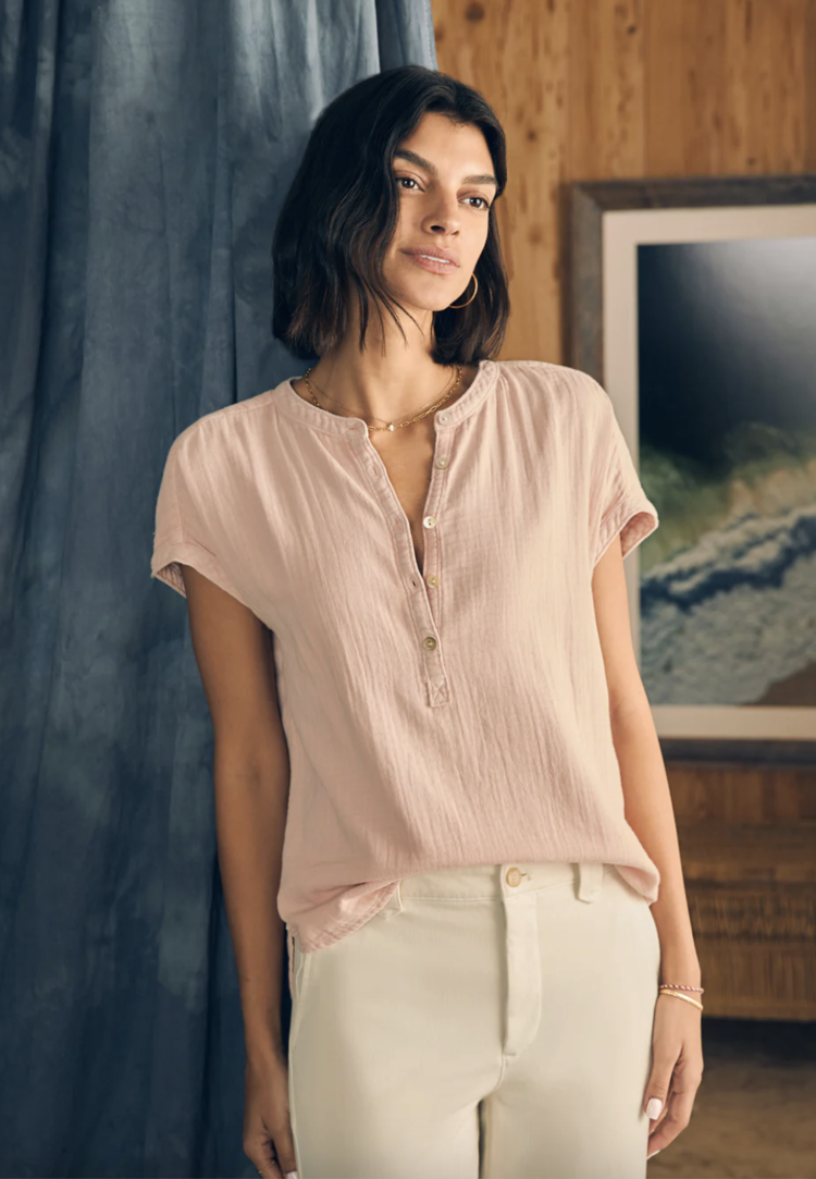 Faherty Dream Cotton Gauze Desmond Top - Peach Whip