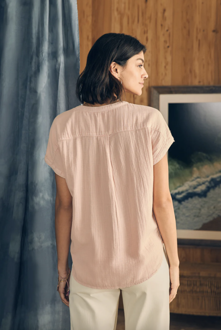 Faherty Dream Cotton Gauze Desmond Top - Peach Whip