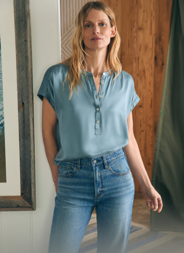 Faherty Sandwashed Silk Desmond Top - Lead