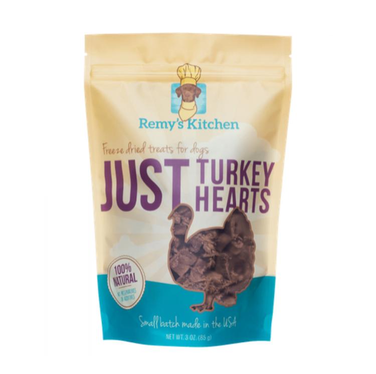 Remy's Kitchen Freeze Dried Treats for Dogs & Cats Just Turkey Hearts