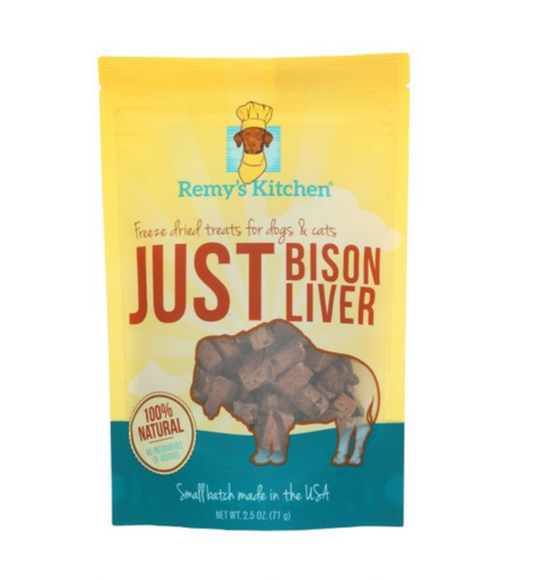 Remy's Kitchen Freeze Dried Treats for Dogs & Cats Just Bison Liver