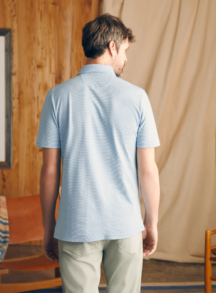 Faherty Movement SS Pique Polo - Clear Lake