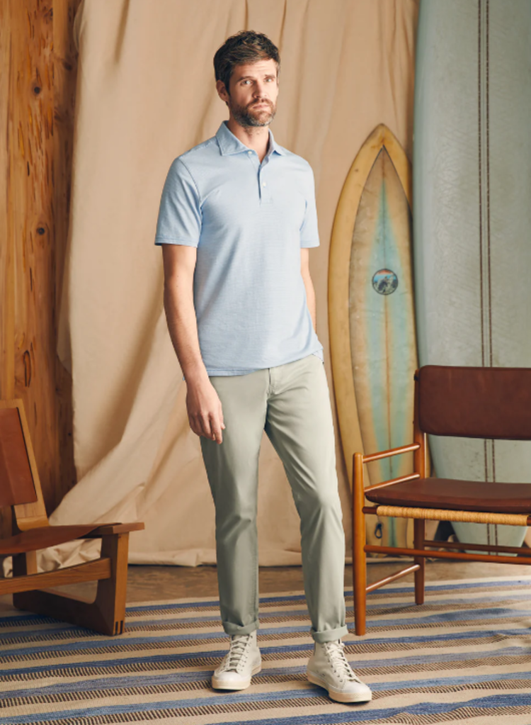 Faherty Movement SS Pique Polo - Clear Lake