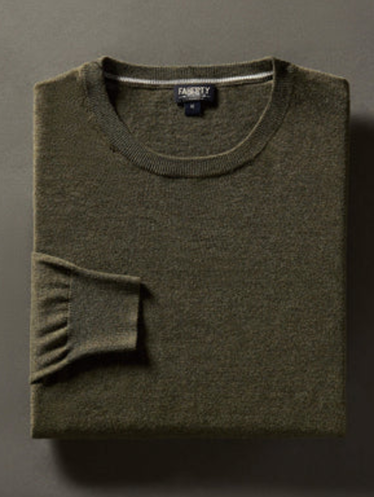 Faherty Movement Crewneck Sweater - Olive Ridge Heather