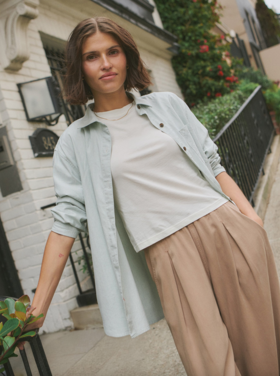 Marine Layer Jane Relaxed California Oxford Shirt - Green Stripe