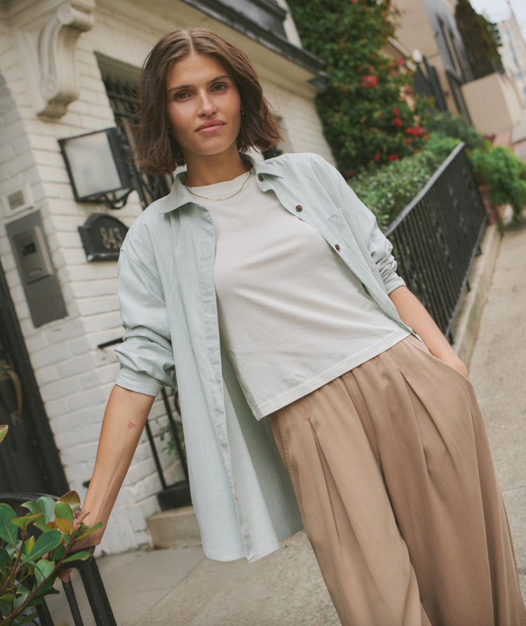 Marine Layer Jane Relaxed California Oxford Shirt - Green Stripe