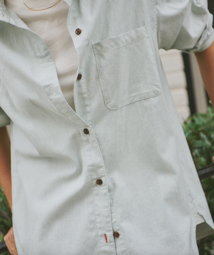 Marine Layer Jane Relaxed California Oxford Shirt - Green Stripe