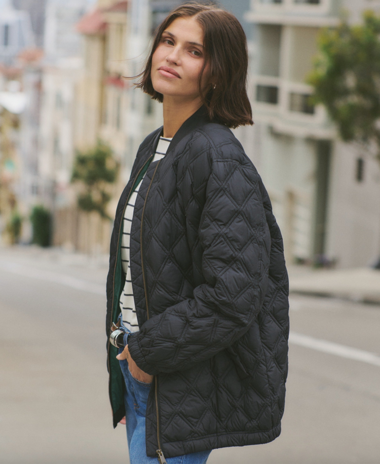 Marine Layer Marina Quilted Bomber - Black