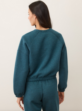 Marine Layer Corbet Quilted Crewneck - Dark Teal Heather