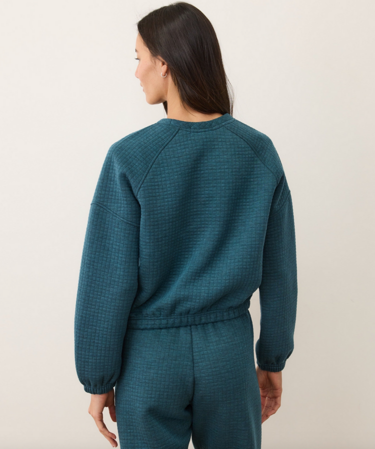 Marine Layer Corbet Quilted Crewneck - Dark Teal Heather