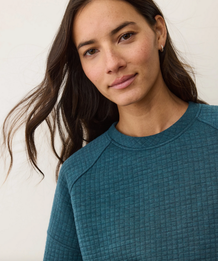 Marine Layer Corbet Quilted Crewneck - Dark Teal Heather