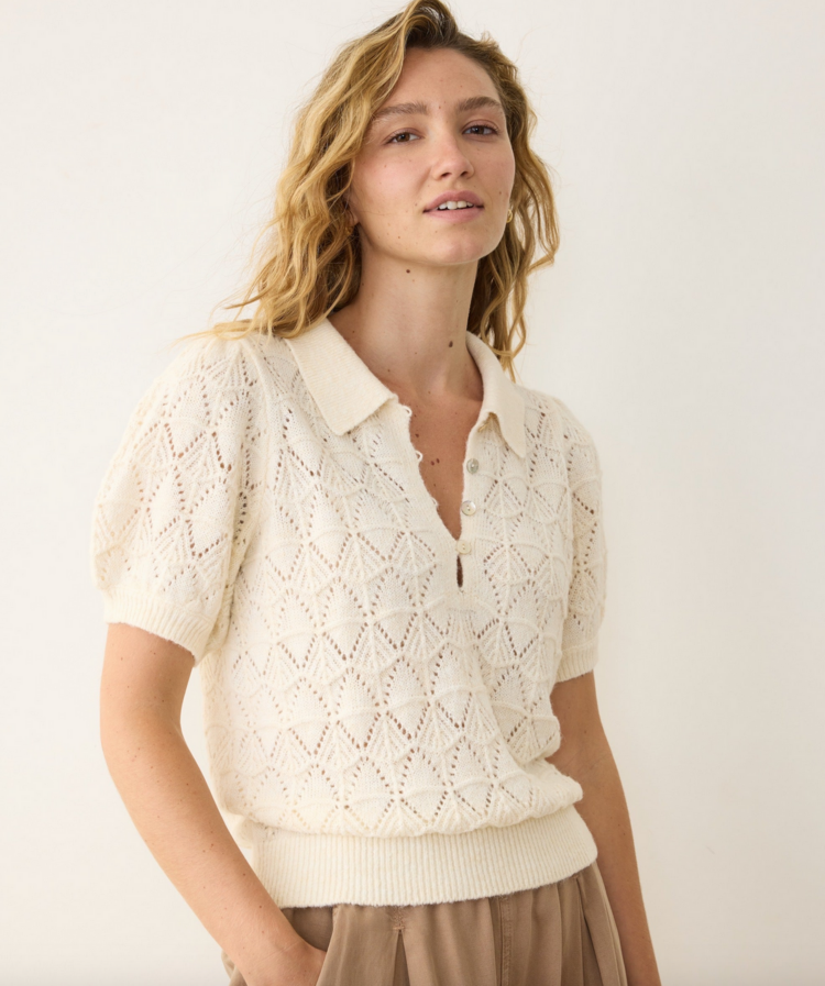 Marine Layer Rebecca Sweater Polo - Cream