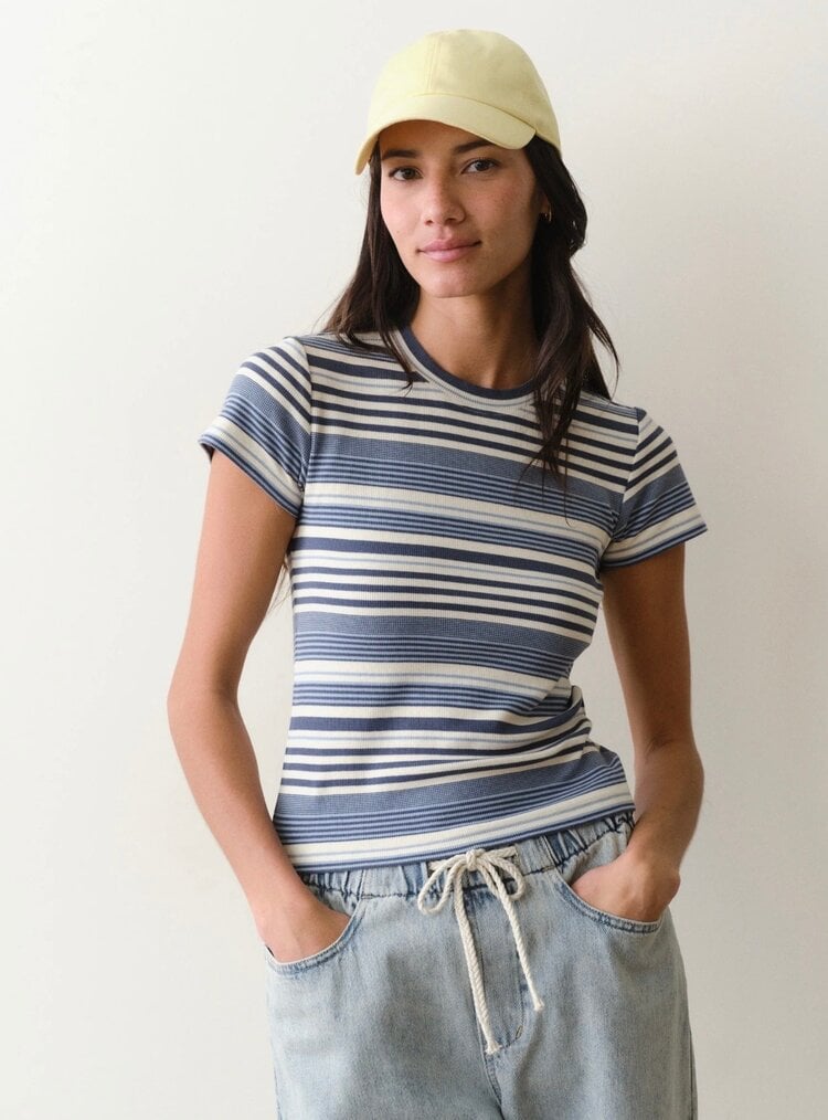 Marine Layer Lexi Rib Crew Tee - Blue Stripe