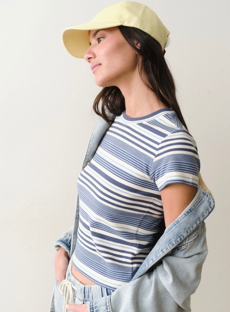Marine Layer Lexi Rib Crew Tee - Blue Stripe