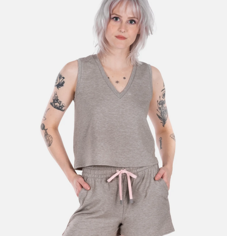 Jetty Bondi V-Neck Tank - Warm Grey