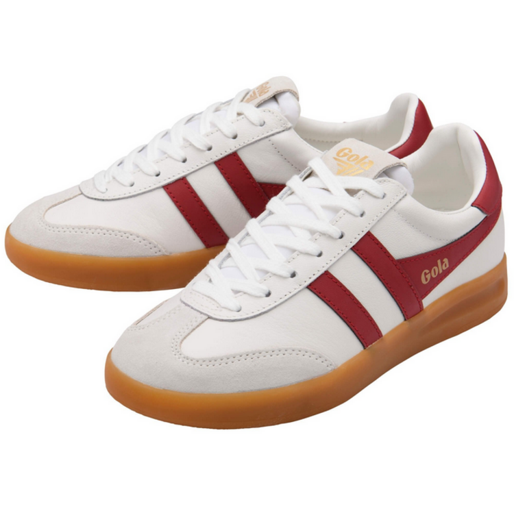 Gola W Cyclone Leather Sneak- White/Deep Red/Gum