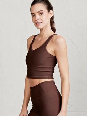 Tasc Sculptive Rib Crop Tank - Mocha