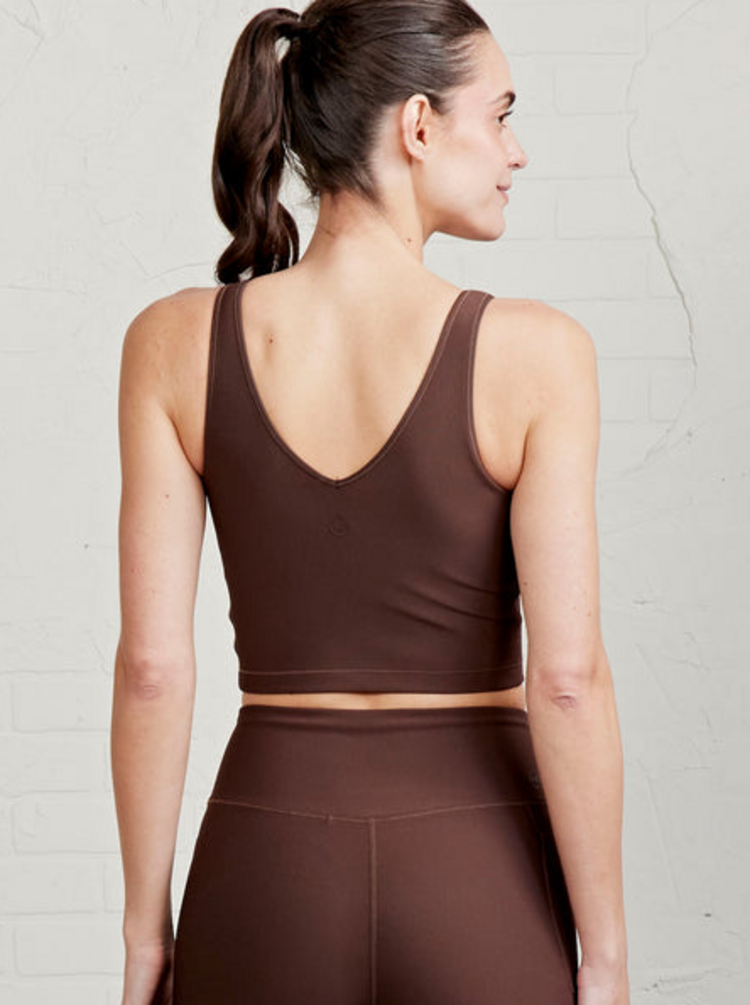 Tasc Sculptive Rib Crop Tank - Mocha