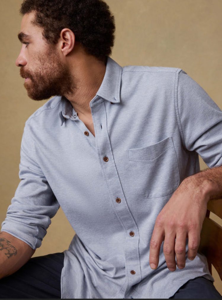 Faherty Coastline Knit Shirt - Oceanside Blue