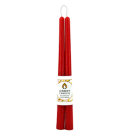 12" Taper Candle Pair 100% Beeswax - Red