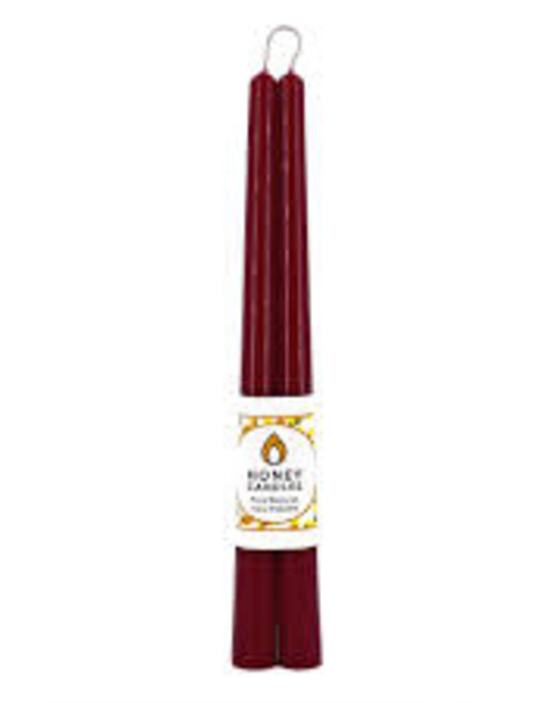 12" Taper Candle Pair 100% Beeswax - Burgundy