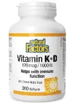 Natural Factors CANADIAN - Vitamin D3 1000IU & K2 120 mcg N.F (360 soft gels)