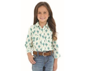 Wrangler Girls Ivory Cactus Print Snap 