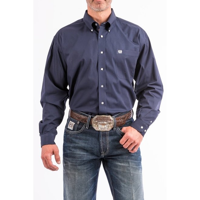 Mens Solid Navy Button Shirt