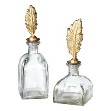 Assorted Styles of Decorative Glass Bottle with Metal Feather Topper