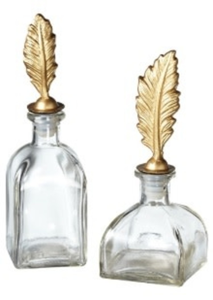 Assorted Styles of Decorative Glass Bottle with Metal Feather Topper