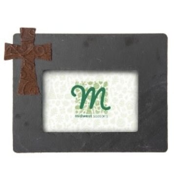 Grey Slate Frame with Rusted Metal Cross