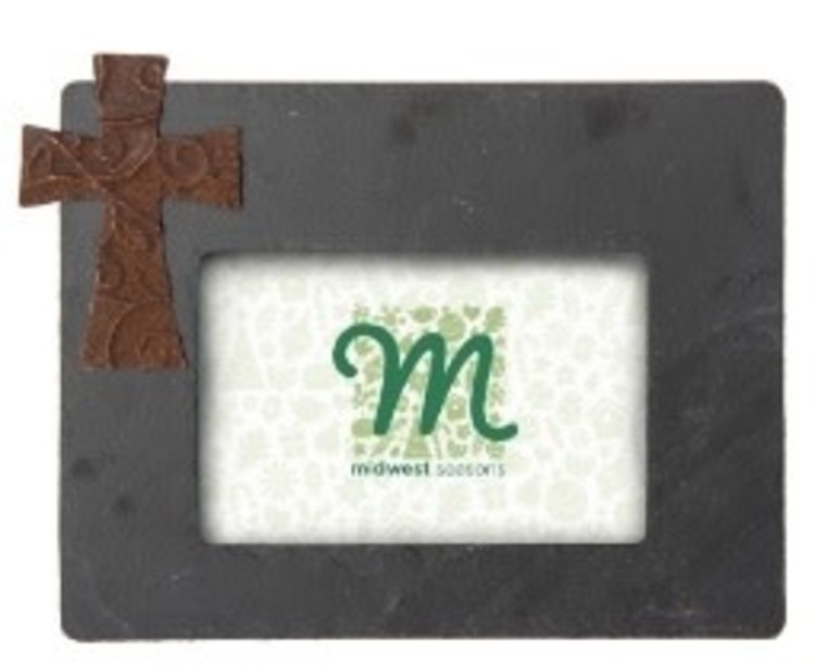 Grey Slate Frame with Rusted Metal Cross