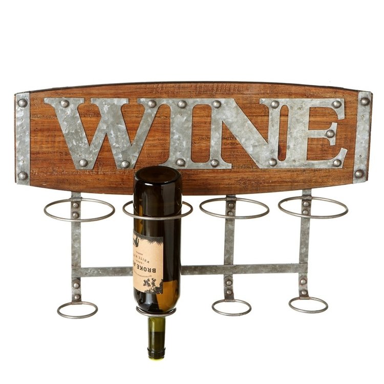 Wood Four Bottle "Wine" Rack