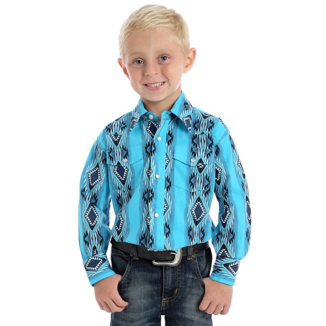 Boys Turquoise Checotah Western Snap Shirt