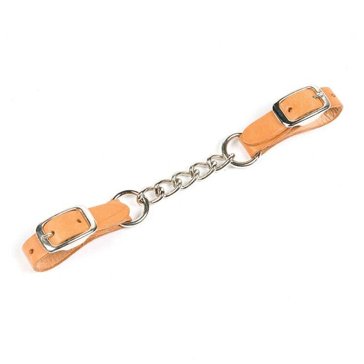 Single Curb Chain & Leather Straps 4"