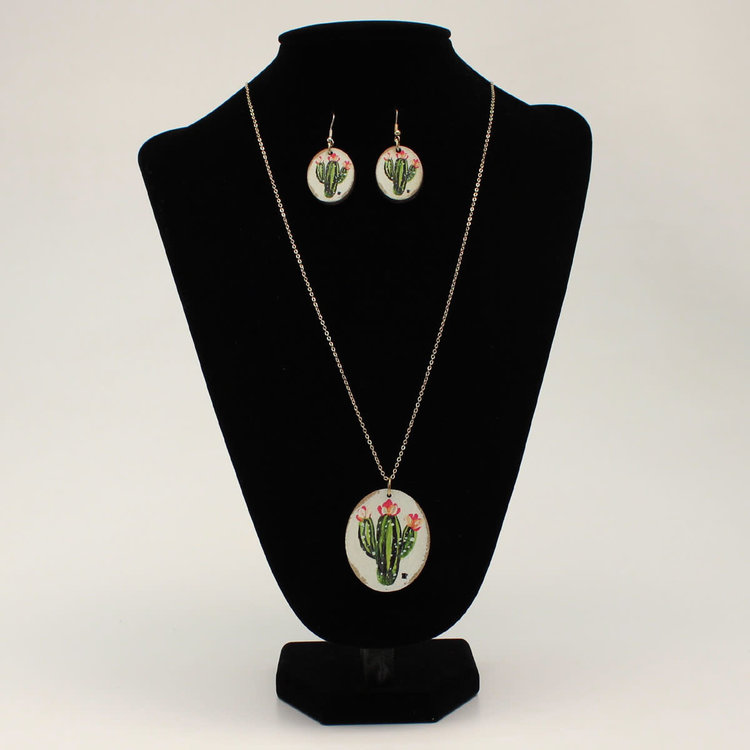 M&F Western Products Cactus Flower Round Necklace Earrings Set