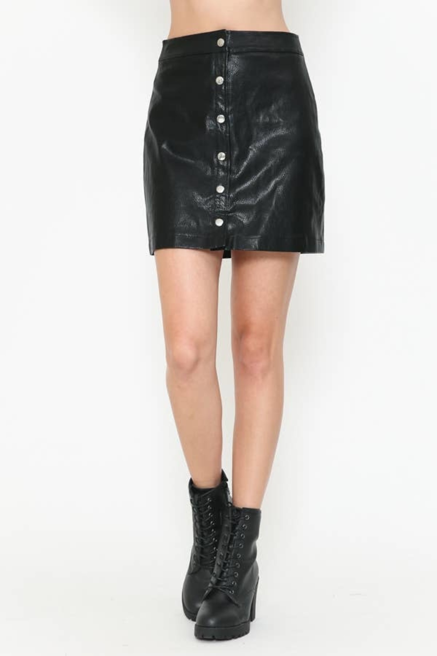 Front Button Faux Leather Skirt