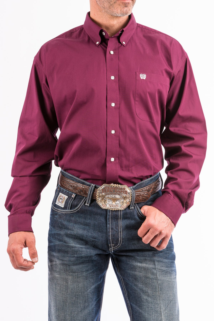 Cinch Solid Button Down Burgundy