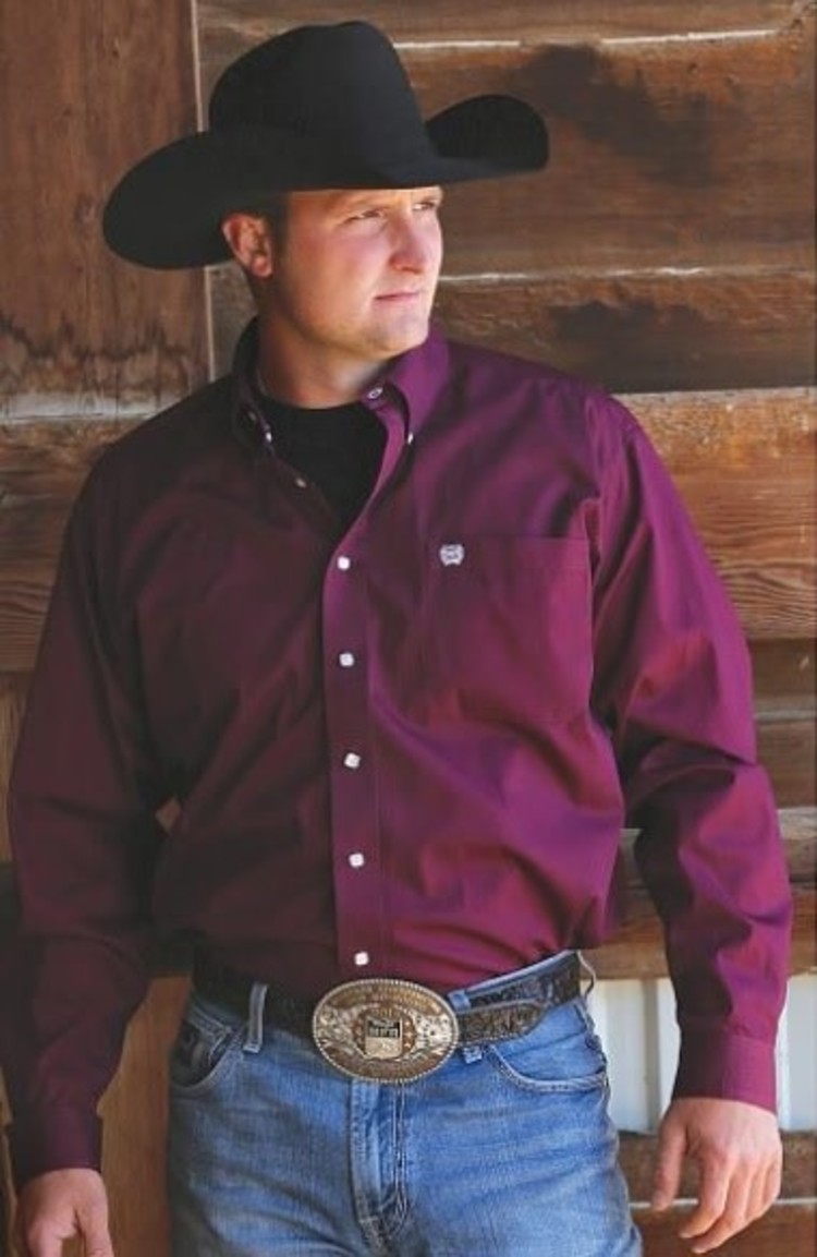 Cinch Solid Button Down Burgundy