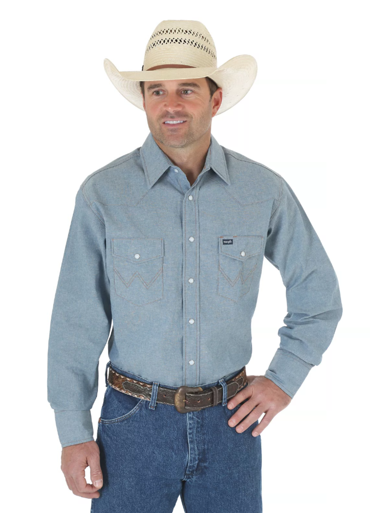 Wrangler Solid Chambray Snap Work Shirt