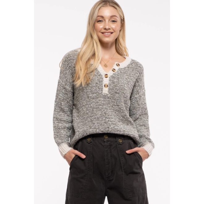 Marled Knit Pullover Olive