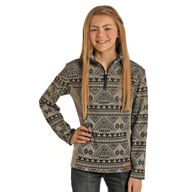 Girl's Aztec 1/4 Zip Knit Pullover Black/Grey