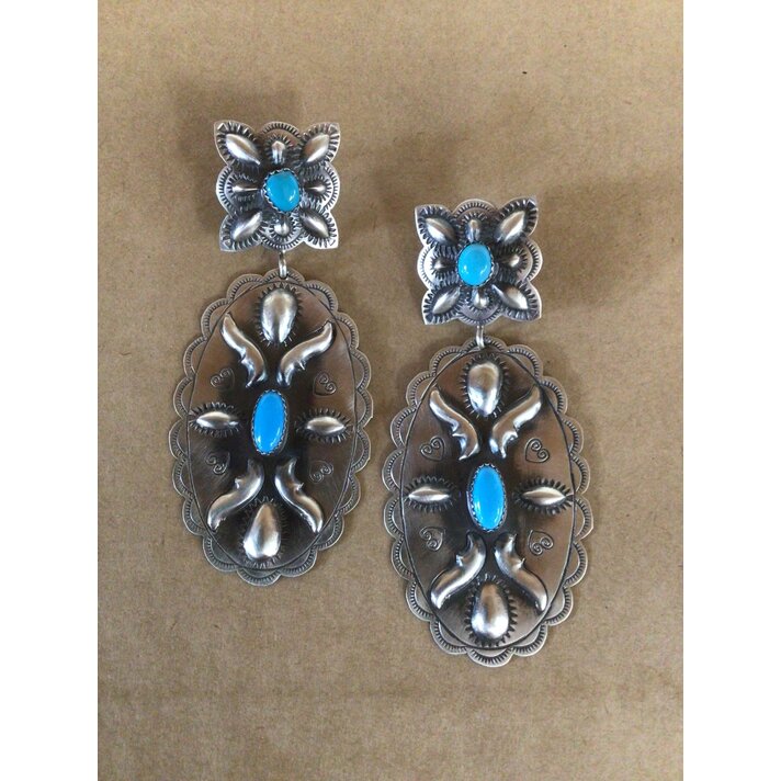 Al Zuni The Grande Bandera ~Sterling Silver & Turquoise Jacla Necklace & Earrings