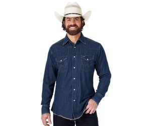 Cowboy Cut® Long Sleeve Western Denim Snap Work Shirt in Dark Denim