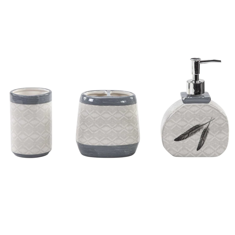 HiEnd Accents Feather Design 3 PC Countertop Bathroom Set