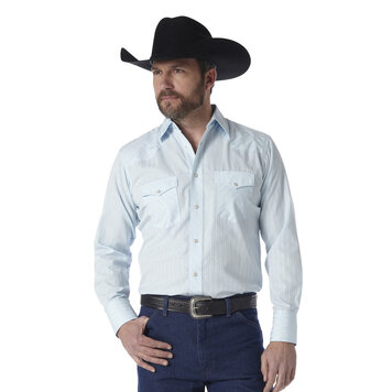 Wrangler Western Snap Dobby Stripe Shirt Blue