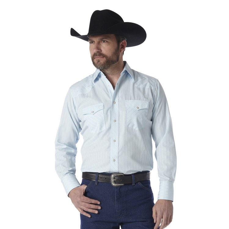 Wrangler Western Snap Dobby Stripe Shirt Blue