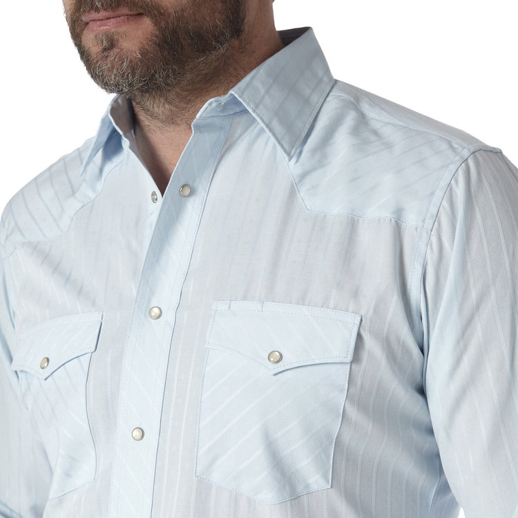 Wrangler Western Snap Dobby Stripe Shirt Blue