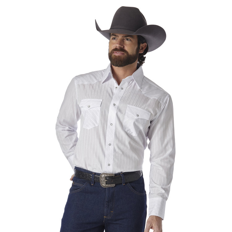 Wrangler Western Snap Dobby Stripe Shirt White