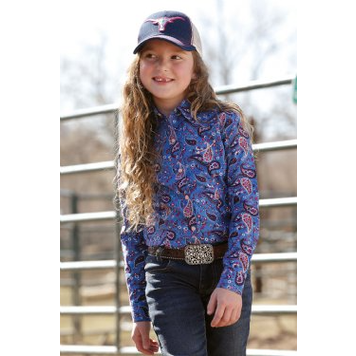 Cruel Denim Girls Weave Print faux pocket embroidery Royal